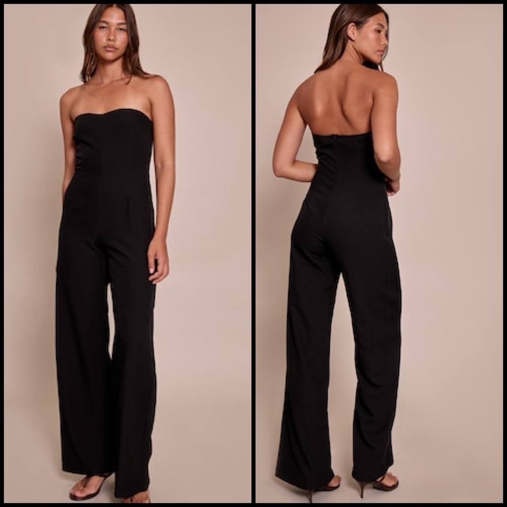 Crystal Sky Elegant Black Strapless Straight Neckline Wide Leg Chic Jumpsuit M
